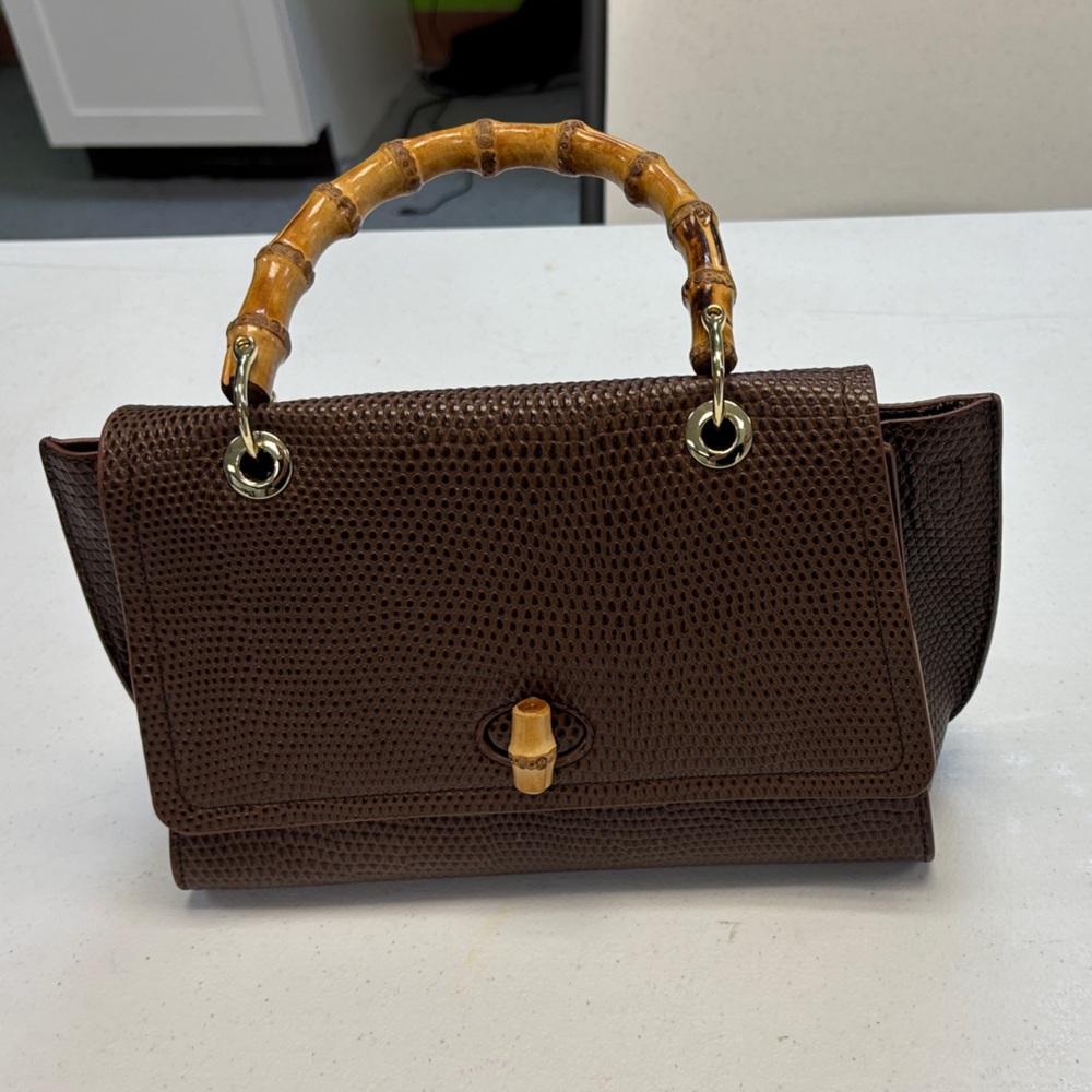 J. McLaughlin Brown Clutch with Bamboo Handle